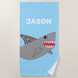 Adorable Kids Grey Shark Blue Boys Fish Beach Towel
