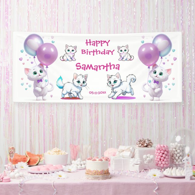 Adorable Kitten and Balloon Toddler Happy Birthday Banner (Party)