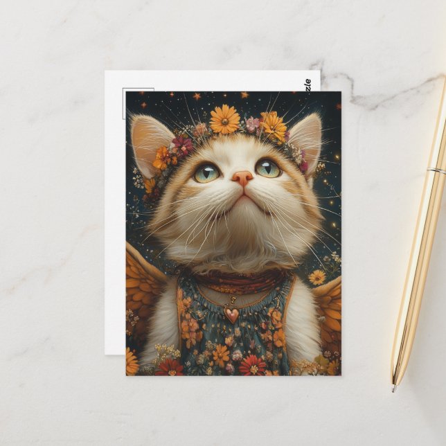 Adorable Kitten Angel Postcard (Front/Back In Situ)