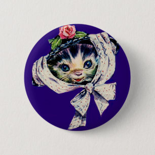 adorable kitten cat in a kitten cat hat 2 inch round button