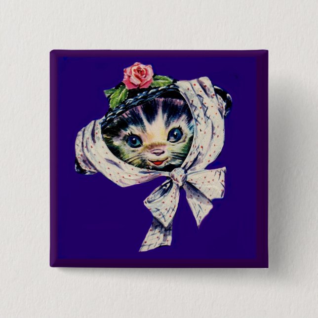 adorable kitten cat in a kitten cat hat 2 inch square button (Front)