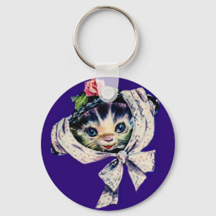 adorable kitten cat in a kitten cat hat keychain