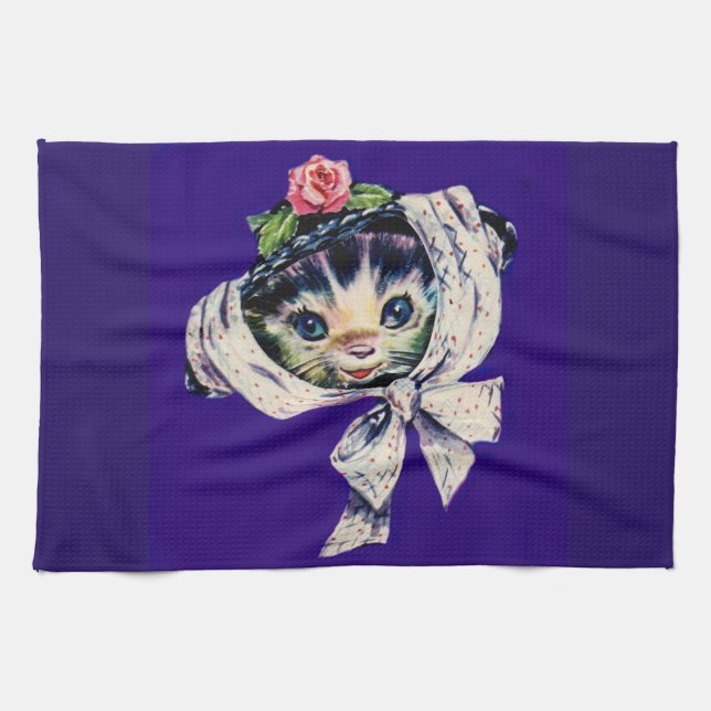 adorable kitten cat in a kitten cat hat kitchen towel (Horizontal)