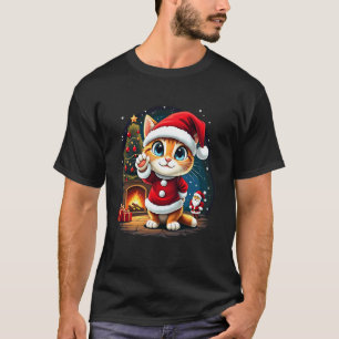Adorable Kitten Christmas Cat Santa Claus Cozy Hol T-Shirt