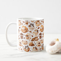 Adorable Kitten & Coffee Pattern Mug 