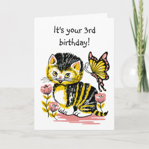 Adorable Kitten et Papillon troisième carte d'anni