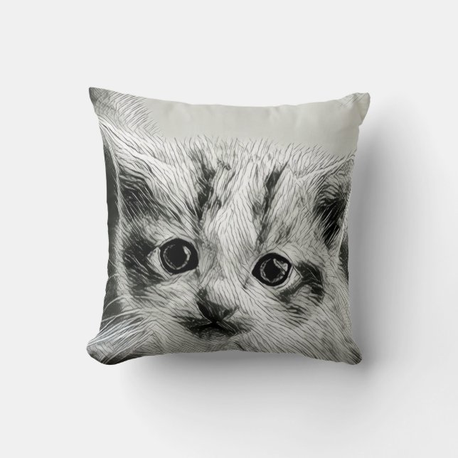 Adorable Kitten Face Throw Pillow (Front)