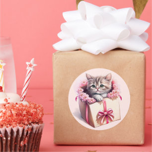 Adorable Kitten in a Box Birthday Gift Classic Round Sticker