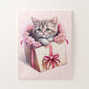 Adorable Kitten in a Box Birthday Gift Jigsaw Puzzle