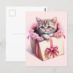 Adorable Kitten in a Box Birthday Gift Postcard