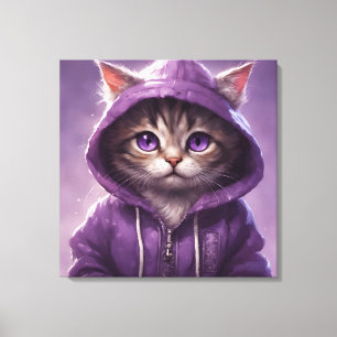 Adorable Kitten in a Purple Hoodie Canvas Print