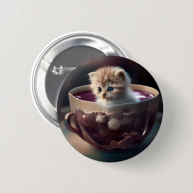Adorable Kitten in a teacup  2 Inch Round Button (Front & Back)