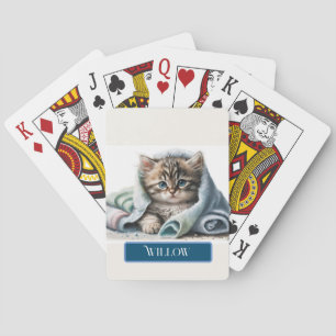 Adorable Kitten in Blue Towel Personalize Playing Cards