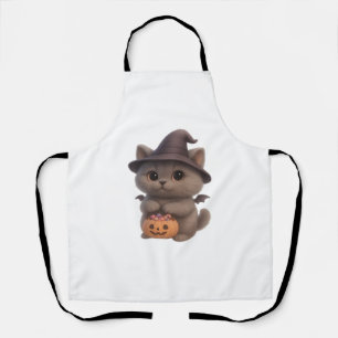 Adorable Kitten in Halloween Witch Costume with Pu Apron