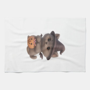 Adorable Kitten in Halloween Witch Costume with Pu Kitchen Towel