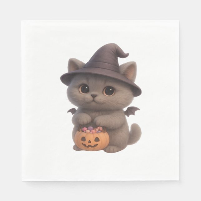 Adorable Kitten in Halloween Witch Costume with Pu Napkin (Front)