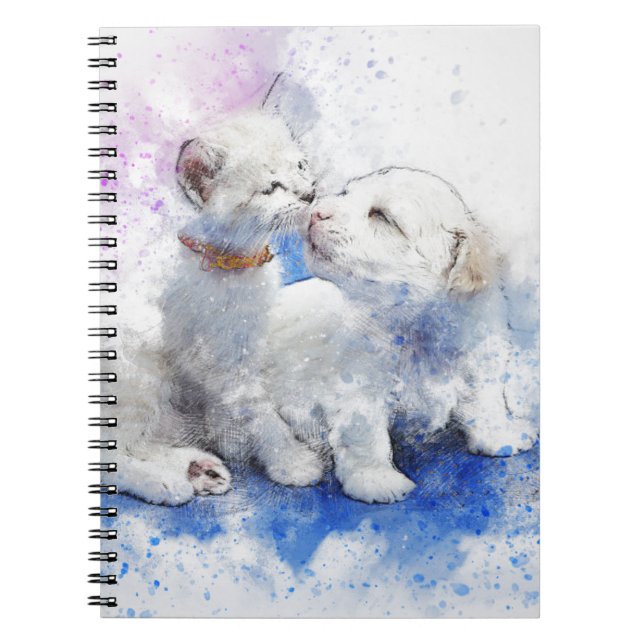Adorable Kitten & Labrador Puppy Kiss Notebook (Front)
