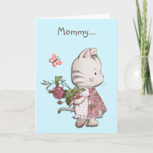 Adorable Kitten Rose and Heart Mother's Day Card