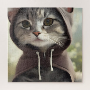 Adorable Kitten Wearing a Hoodie Jigsaw Puzzle