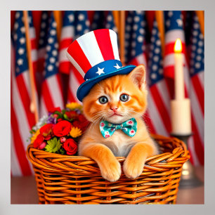Adorable Kitten Wearing Patriotic Hat Poster