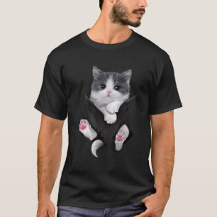 Adorable Kitten White Cat Pocket T-Shirt