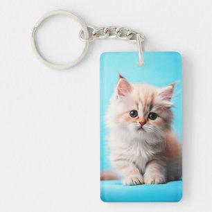 Adorable Kitten with Blue Background Keychain