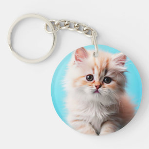 Adorable Kitten with Blue Background Keychain