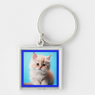 Adorable Kitten with Blue Background Keychain
