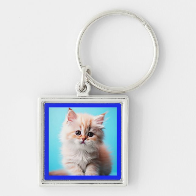 Adorable Kitten with Blue Background Keychain (Front)