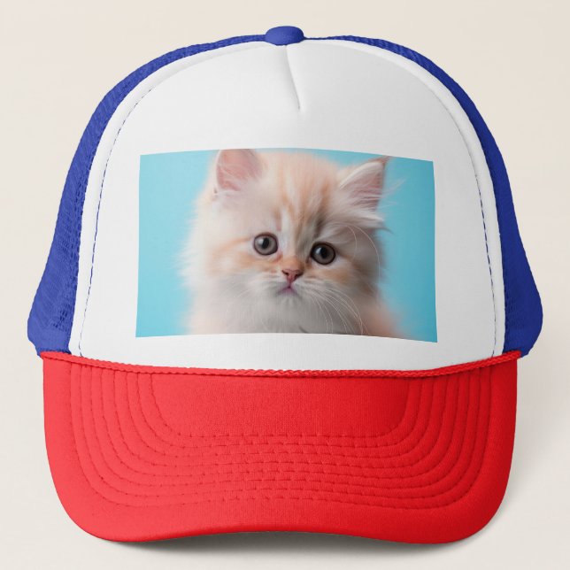Adorable Kitten with Blue Background Trucker Hat (Front)