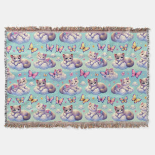 Adorable Kittens and Butterflies Throw Blanket