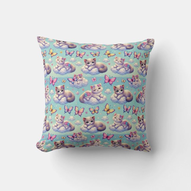 Adorable Kittens and Butterflies Throw Pillow (Front)