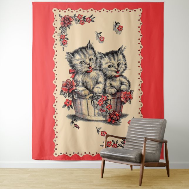 adorable kittens in a flower basket tapestry (In Situ)