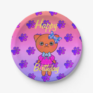 Adorable Kitty Cat Birthday Rainbow Paper Plate
