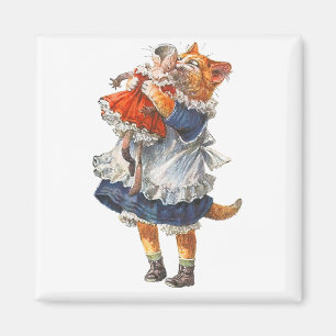 Adorable Kitty Cat Hugs Her Broken Doll. Magnet