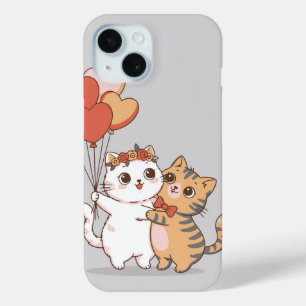 Adorable Kitty Couple Hugging iPhone 15 Case