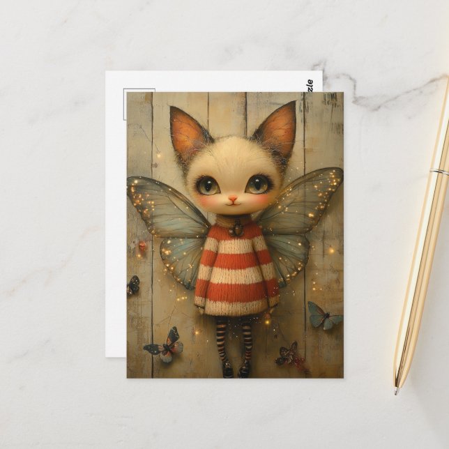 Adorable Kitty Fairy Postcard (Front/Back In Situ)
