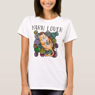 Adorable Knitting and Crochet Happy Cat Yarn Lover T-Shirt
