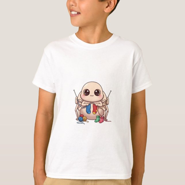 Adorable Knitting Spider Character Kids T-Shirt (Front)