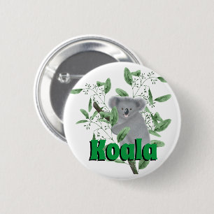 Adorable Koala Bear Climbing Eucalyptus Tree 2 Inch Round Button