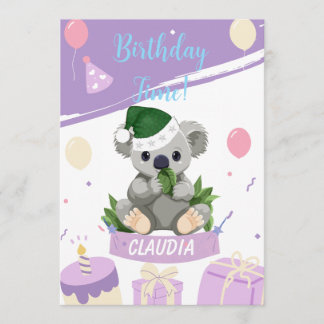 Adorable Koala Birthday Card with Balloons & Party
