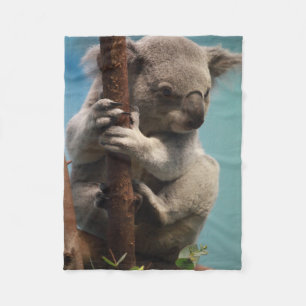 Adorable Koala Holding Onto Tree Fleece Blanket