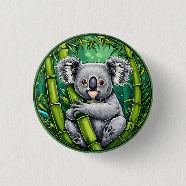 Adorable Koala Hugging Bamboo Stalk 1 Inch Round Button (Front)