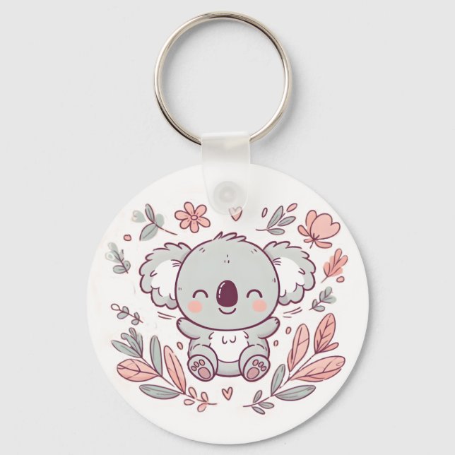 Adorable Koala Keychain with Floral Design (Front)