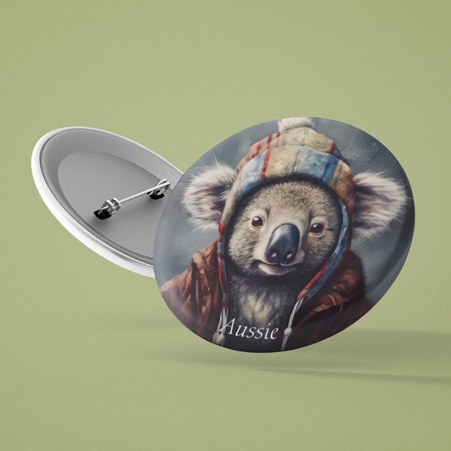 Adorable koala wearing cute hat cusomizable  3 inch round button (Creator Uploaded)