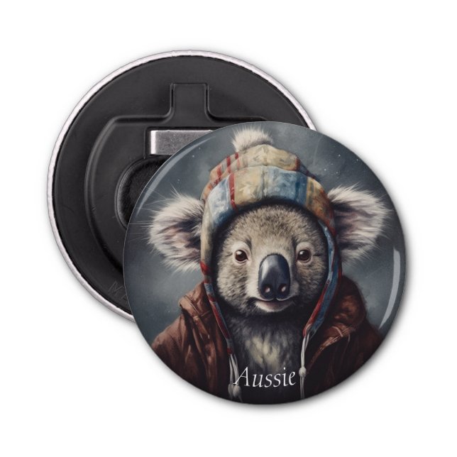Adorable koala wearing cute hat cusomizable  bottle opener (Front)