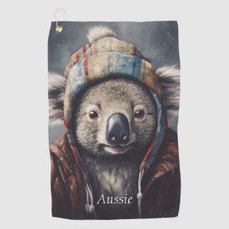 Adorable koala wearing cute hat cusomizable golf towel