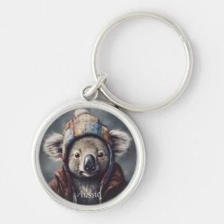 Adorable koala wearing cute hat cusomizable keychain