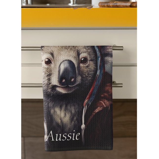 Adorable koala wearing cute hat cusomizable  kitchen towel (Creator Uploaded)