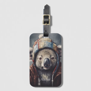 Adorable koala wearing cute hat cusomizable  luggage tag